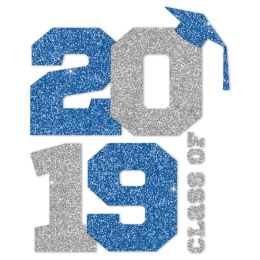 Class Of 2019 Blue And Silver Glitter Heat Transfer